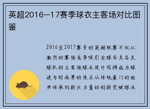 英超2016–17赛季球衣主客场对比图鉴